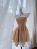 Trendy A line Strapless Champagne Formal Short 8th Grade Homecoming Dress Summer Middle School Hoco Dresses Cocktail Dress Birthday Outfits HZ1121