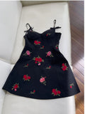 Trendy A line Spaghetti Straps Black Floral Short 8th Grade Homecoming Dress Summer Middle School Hoco Dresses Cocktail Dress Birthday Outfits HZ1121