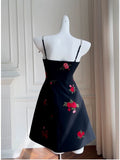Trendy A line Spaghetti Straps Black Floral Short 8th Grade Homecoming Dress Summer Middle School Hoco Dresses Cocktail Dress Birthday Outfits HZ1121