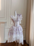 Cute A line Spaghetti Straps Lilac Floral Chiffon Short 8th Grade Homecoming Dress Summer Middle School Hoco Dresses Cocktail Dress Birthday Outfits HZ1121