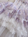 Cute A line Spaghetti Straps Lilac Floral Chiffon Short 8th Grade Homecoming Dress Summer Middle School Hoco Dresses Cocktail Dress Birthday Outfits HZ1121