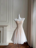 Cute A line Spaghetti Straps Champagne Formal Short 8th Grade Homecoming Dress Summer Middle School Hoco Dresses Birthday Outfits HZ1121