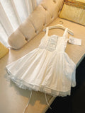 Cute A line Square Neck White Short Homecoming Dress Summer Middle School Formal Hoco Dresses Cocktail Dress Birthday Outfits HZ1121