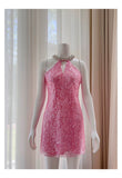 Cute Sheath High Neck Pink Sequin Formal Short 8th Grade Homecoming Dress Summer Middle School Hoco Dresses Birthday Outfits HZ1121