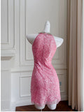 Cute Sheath High Neck Pink Sequin Formal Short 8th Grade Homecoming Dress Summer Middle School Hoco Dresses Birthday Outfits HZ1121