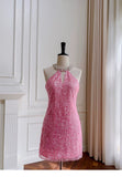 Cute Sheath High Neck Pink Sequin Formal Short 8th Grade Homecoming Dress Summer Middle School Hoco Dresses Birthday Outfits HZ1121