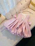 Trendy Ball Gown Spaghetti Straps Pink Satin Sleeveless Formal Short 8th Grade Homecoming Dress Summer Middle School Hoco Dresses Cocktail Dress Birthday Outfits HZ1121