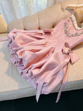 Trendy Ball Gown Spaghetti Straps Pink Satin Sleeveless Formal Short 8th Grade Homecoming Dress Summer Middle School Hoco Dresses Cocktail Dress Birthday Outfits HZ1121
