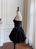 Elegant A line Spaghetti Straps Little Black Dress Satin Sleeveless Formal Short 8th Grade Homecoming Dress Summer Middle School Hoco Dresses Cocktail Dress Birthday Outfits HZ1121