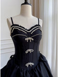 Elegant A line Spaghetti Straps Little Black Dress Satin Sleeveless Formal Short 8th Grade Homecoming Dress Summer Middle School Hoco Dresses Cocktail Dress Birthday Outfits HZ1121