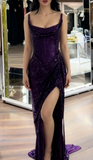 Classy Mermaid Strapless Black Girls Sequin Grape Sequin Long Prom Dresses Party Dress Birthday Outfits Graduation Dresses HZ1121