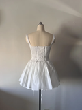 Cute A line Square Neck White Lace Short Homecoming Dress Summer Middle School Formal 8th Grade Hoco Dresses Summer Holiday Dress Birthday Outfits HZ1121
