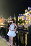 Cute A line Square Neck White Lace Short Homecoming Dress Summer Middle School Formal 8th Grade Hoco Dresses Summer Holiday Dress Birthday Outfits HZ1121