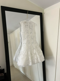 Cute A line Scoop Neck White Lace Formal Short 8th Grade Homecoming Dress Summer Middle School Hoco Dresses Birthday Outfits HZ1121