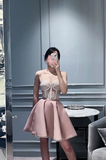 Cute A line Spaghetti Straps Pink Formal Short 8th Grade Homecoming Dress Summer Middle School Hoco Dresses Birthday Outfits HZ1121