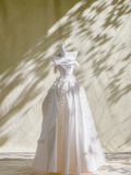 Pretty Wedding Dress Ball Gown Off The Shoulder Ivory Satin Long Wedding Dresses Bridal Gowns HZ1121