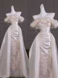 Pretty Wedding Dress Sheath Strapless White Satin Long Wedding Dresses With Flowers Bridal Gowns HZ1121