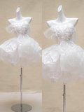 Unique Wedding Dress Ball Gown Off The Shoulder Lace Short White Wedding Dresses Bridal Gowns With Feathers HZ1121