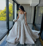 Pretty Wedding Dress Ball Gown Square Neck Lace White Wedding Dresses Bridal Gowns HZ1121