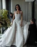 Pretty Wedding Dress Ball Gown Square Neck Lace White Wedding Dresses Bridal Gowns HZ1121