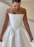 Pretty Wedding Dress Ball Gown Strapless White Satin Long Wedding Dresses Bridal Gowns HZ1121