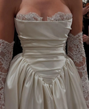 Pretty Wedding Dress Ball Gown Strapless Ivory Satin Long Wedding Dresses Bridal Gowns HZ1121