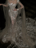 Pretty Wedding Dress Mermaid Sequin White Long Luxury Wedding Dresses Bridal Gowns Brides Gown HZ1121