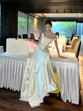 Dreamy Wedding Dress Sheath Off The Shoulder White Satin Summer Long Wedding Dresses Bridal Gowns HZ1121