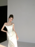 Dreamy Wedding Dress Sheath Off The Shoulder White Satin Summer Long Wedding Dresses Bridal Gowns HZ1121