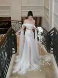 Simple Wedding Dress Sheath Off The Shoulder Summer Long Tulle White Wedding Dresses Bride Dress Bridal Gowns HZ1121