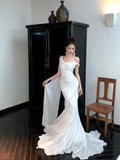 Simple Wedding Dress Mermaid Off The Shoulder Summer Long Satin White Wedding Dresses Bride Dress Bridal Gowns HZ1121