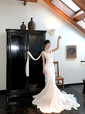 Simple Wedding Dress Mermaid Off The Shoulder Summer Long Satin White Wedding Dresses Bride Dress Bridal Gowns HZ1121