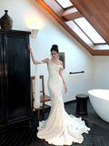 Simple Wedding Dress Mermaid Off The Shoulder Summer Long Satin White Wedding Dresses Bride Dress Bridal Gowns HZ1121