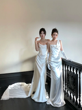 Simple Wedding Dress Mermaid Strapless Summer Long Satin White Wedding Dresses Bride Dress Bridal Gowns HZ1121