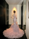 Classy Mermaid High Neck Pink Sequin Layers Tulle Long Prom Dresses Party Dress Birthday Outfits Graduation Dresses HZ1121