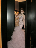 Classy Mermaid High Neck Pink Sequin Layers Tulle Long Prom Dresses Party Dress Birthday Outfits Graduation Dresses HZ1121