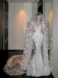 Pretty Wedding Dress Mermaid Scoop Neck Lace Sequin White Long Luxury Wedding Dresses Bridal Gowns Brides Gown HZ1121