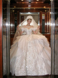 Pretty Wedding Dress Ball Gown Scoop Tulle White Long Luxury Wedding Dresses Bridal Gowns Brides Gown HZ1121