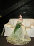 Classy A line Strapless Sage Green Satin Layers Long Prom Dresses Party Dress Birthday Outfits Graduation Dresses HZ1121