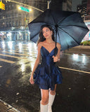 Trendy Ball Gown Sweetheart Satin Navy Blue Mini Short Formal 7th Grade Homecoming Dresses Middle School Short Prom Dress Hoco Outfits HZ1121