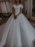 Unique Bridal Gown Ball Gown Off The Shoulder Tulle Short Sleeves White Wedding Dresses Vintage Bridal Gowns HZ1121