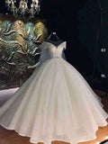Unique Bridal Gown Ball Gown Off The Shoulder White Short Sleeves Sequin Wedding Dresses Pretty Bridal Gowns HZ1121
