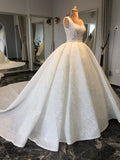 Unique Bridal Gown Ball Gown Square Neck White Sequin Wedding Dresses Pretty Bridal Gowns HZ1121