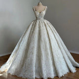 Unique Bridal Gown Ball Gown Straps Neck White Sequin Wedding Dresses Pretty Bridal Gowns HZ1121