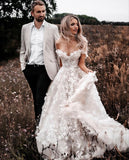 Unique Bridal Dress A Line Off The Shoulder White Tulle Lace Long Wedding Dresses Pretty Bridal Gowns HZ1121