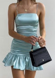 Cute Sheath Spaghetti Straps Blue Mini Short Formal 7th Grade Homecoming Dresses Middle School Short Prom Dress Cocktail Outfits HZ1121