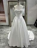 Retro A Line Sweetheart Sleeveless Floral Wedding Dress With Hand Made Flowers Wedding Dresses Modest Wedding Gowns HZ1121