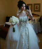 Retro A Line Strapless Sleeveless Floral Wedding Dress With Hand Made Flowers Wedding Dresses Princess Wedding Gowns HZ1121