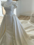Classy Elegant Mermaid V Neck Short Sleeves Satin Wedding Dress With Ruffles Wedding Dresses Modest Wedding Gowns Brides Dress HZ1121
