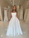 Classy Elegant A line Strapless White Satin Wedding Dress With Ruffles Wedding Dresses Modest Wedding Gowns Brides Dress HZ1121